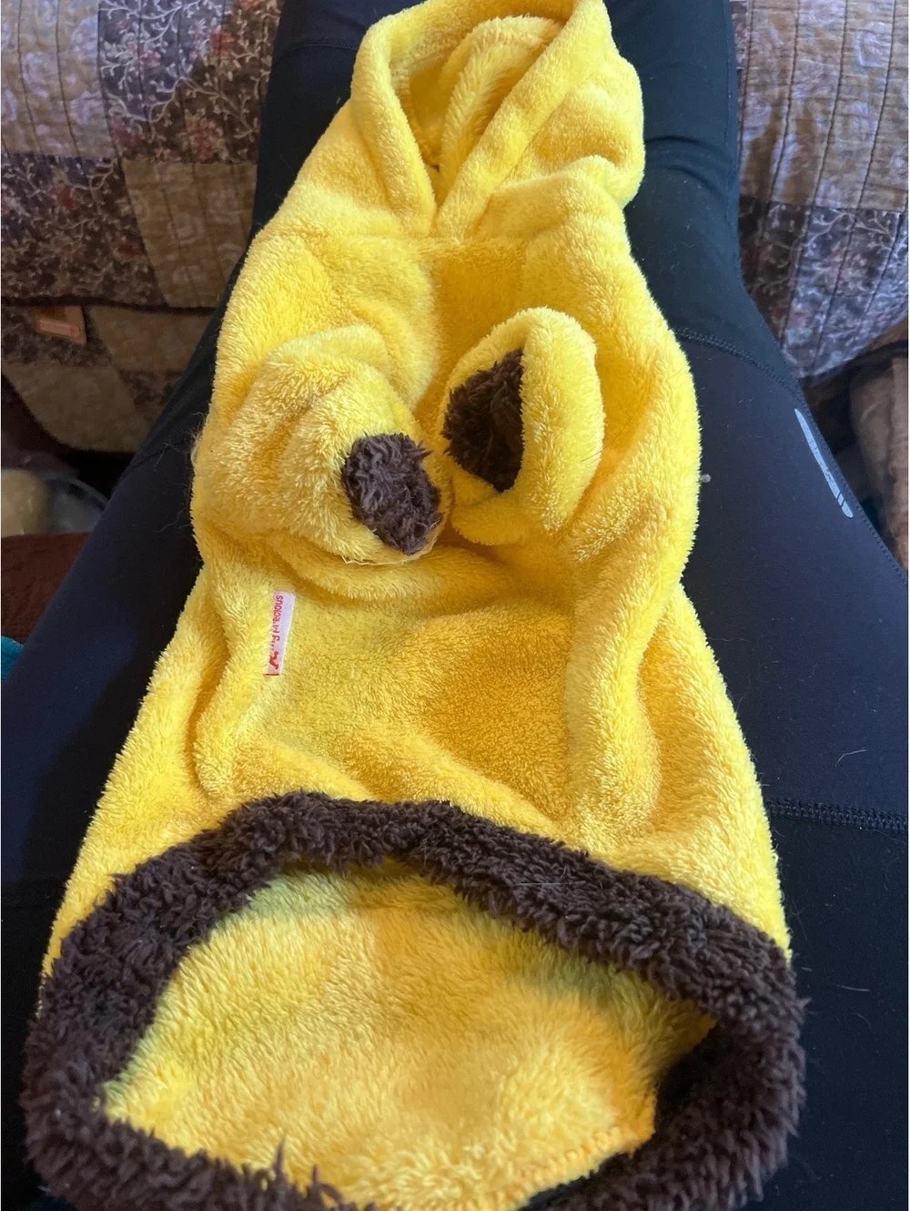 My Precious Yellow and Brown Fleece Pet Hoodie with Cat Patch